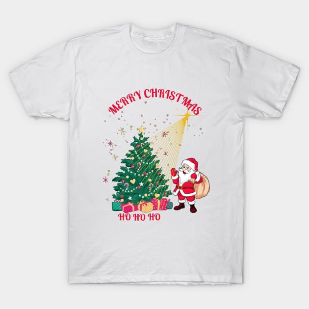 Christmas tree with santa HO HO HO T-Shirt by Mr.Dom store